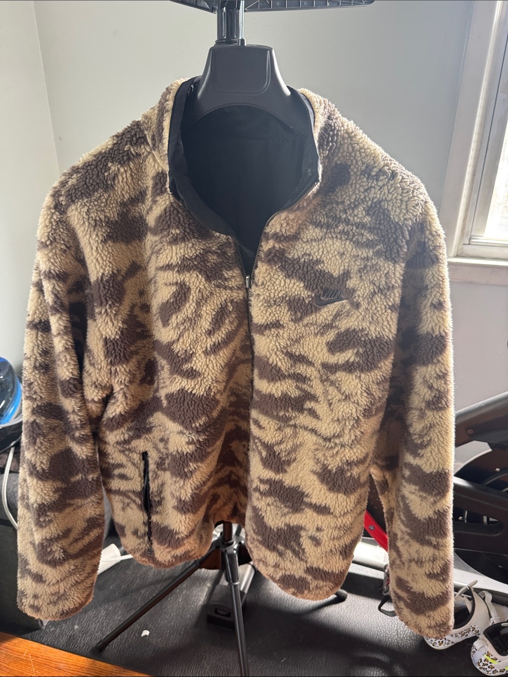 Nike Men's Plush Zip-Up Sherpa Reversible Jacket in Brown Camouflage